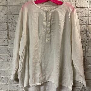 Harlow White LInen Cotton BLend High Low Blouse Large